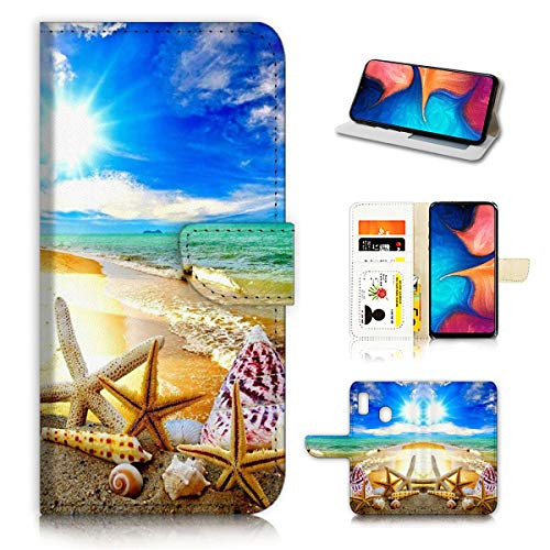for Samsung A20 A30 Galaxy A20 A30 Designed Flip Wallet Phone Case Cover B31008 Beach Sea Blue Sky 31008