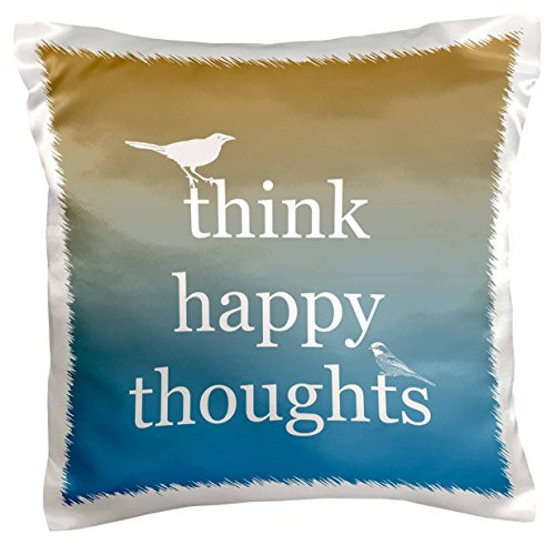 3dRose pc_123538_1 Sunset Think Happy Thoughts Birds Inspirational Art Pillow Case, 16 x 16"