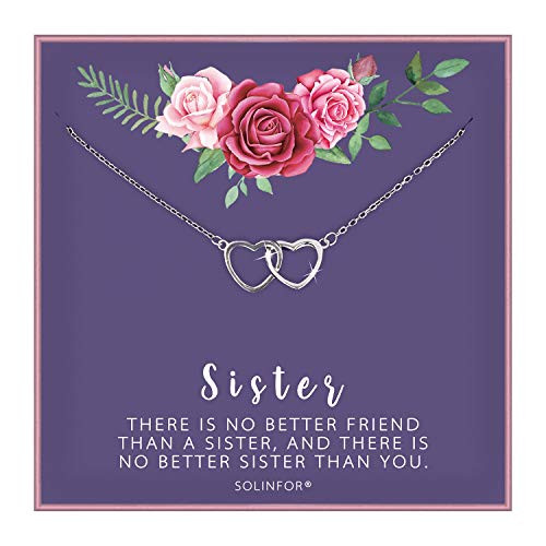SOLINFOR Sister Necklace  Sterling Silver Jewelry with Gift Wrapping Card  Sister Gifts from Sister  Two Interlocking Hearts Necklace for Women SOLINFOR Sister Necklace  Sterling Silver Jewelry with Gift Wrapping Card  Sister Gifts from Sister  Two Interlocking Hearts Necklace for Women