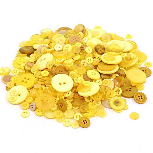 TangTanger 600 Pcs Assorted Size Resin Buttons 2 and 4 Holes Round Craft for Sewing DIY Crafts Childrens Manual Button Painting Yellow