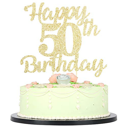 LVEUD 50th Birthday Cake Topper for Happy Birthday 50 Golden Flash 50th Cake Topper?Happy Birthday Cake Topper Cake Ornament 50th