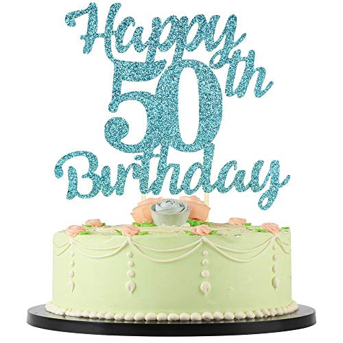 LVEUD 50th Birthday Cake Topper for Happy Birthday? 50 Blue Flash 50th Cake Topper?Happy Birthday Cake Topper Cake Ornament 50th