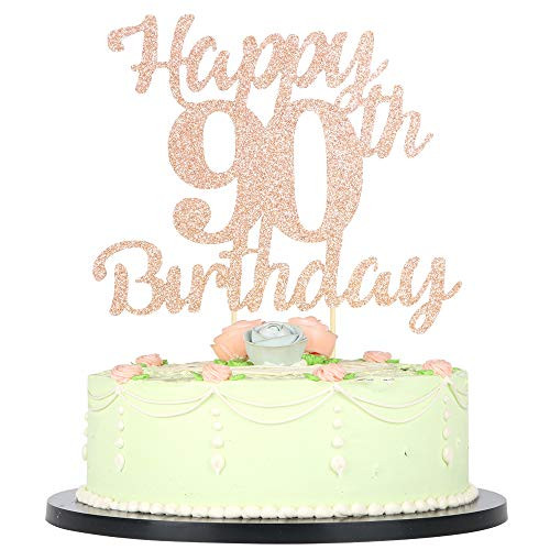 LVEUD 90th Birthday Cake Topper for Happy Birthday 90 Rose Gold 90th Cake Topper?Happy Birthday Cake Topper Cake Ornament 90th