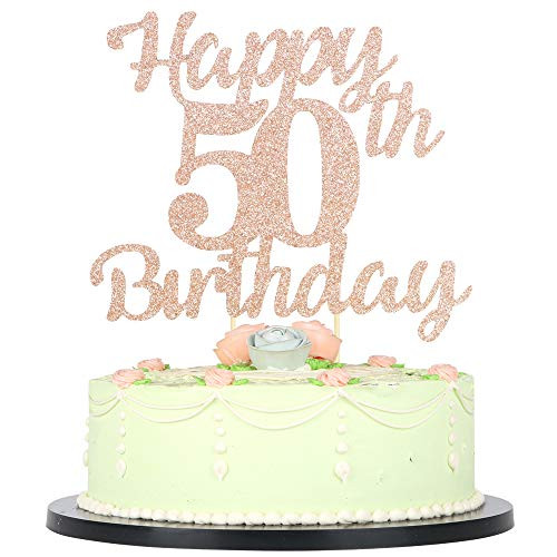 LVEUD 50th Birthday Cake Topper for Happy Birthday 50 Rose Gold 50th Cake Topper?Happy Birthday Cake Topper Cake Ornament 50th