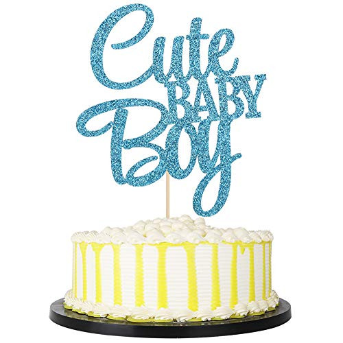 PALASASA Cute Baby Boy Cake Topper  Baby Shower or Newborn Gender Reveal Party Decorations blue