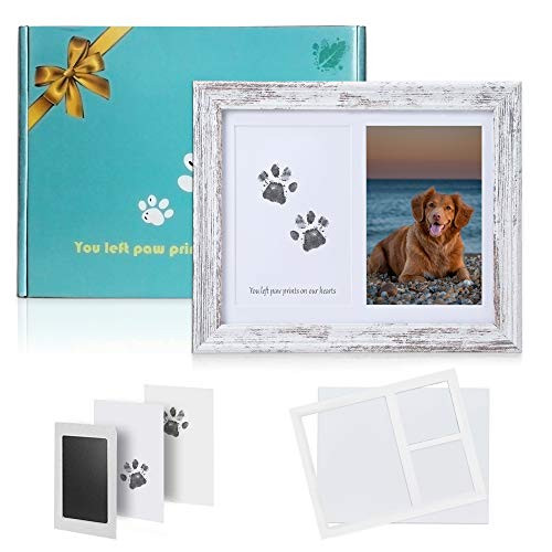 KCRasan Paw Print Kit Dog Frame  Pet Memorial Picture Frame with Pawprints  Dog or Cat Paw Print Kit Pet Keepsake Picture Frmae for Pet Love Dog Memorial Gifts for Paw Print Frame Sympathy Gift