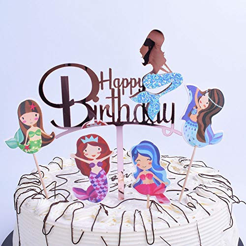 YUINYO Double sided Mermaid Glitter Happy Birthday Cake Topper ?Acrylic? Mermaid Cake Decoration for Mermaid Baby Shower Birthday Party Supplies blue YUINYO Double sided Mermaid Glitter Happy Birthday Cake Topper ?Acrylic? Mermaid Cake Decoration for Mermaid Baby Shower Birthday Party Supplies blue