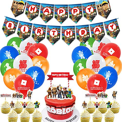 46pcs Roblox Party Supplies for Roblox Cake Topper Game Theme Happy Birthday Party Banner Decorations for Roblox Birthday Cupcake Topper