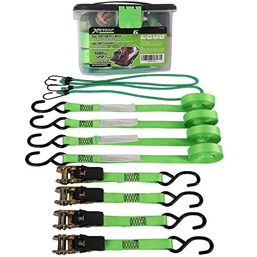 XSTRAP 4PK 1500 Lbs Ratchet Tie Down Straps Free with 2PK 32inch Bungee Cords