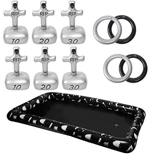 Zcaukya Halloween Ring Toss Game Inflatable Tombstones Ring Toss Game with A Serving Bar for Halloween Party Games Carnival Party Games for Toddlers Kids Adult