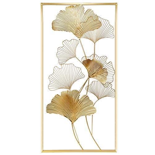 Lulu Home Metal Wall Decor 39 X 20 Golden Ginkgo Leaf Wall Hanging Decor with Frame Golden Metal Art Wall Sculpture for Living Room Office Study Large Lulu Home Metal Wall Decor 39 X 20 Golden Ginkgo Leaf Wall Hanging Decor with Frame Golden Metal Art Wall Sculpture for Living Room Office Study Large
