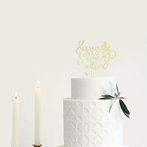Happily Ever After Cake Topper for Wedding Engagement Anniversary Party Decorations Gold
