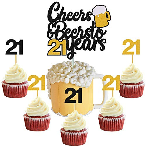 Cheers for 21 Years Cake Topper 21s Cupcake Topper for 21th Happy Birthday 21th Wedding Anniversary Retirement Gold Black Glittery Party Supplies Decorations 25 Pack Cheers for 21 Years Cake Topper 21s Cupcake Topper for 21th Happy Birthday 21th Wedding Anniversary Retirement Gold Black Glittery Party Supplies Decorations 25 Pack