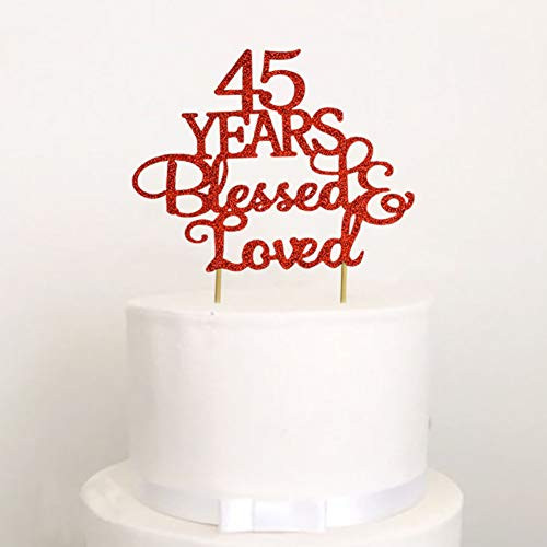 45 Years Blessed Loved Cake Topper Glitter 45th Anniversary Wedding Birthday Party Decorations Supplies Red 45 Years Blessed Loved Cake Topper Glitter 45th Anniversary Wedding Birthday Party Decorations Supplies Red
