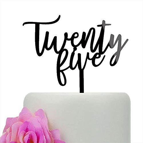 Twenty Five Cake Topper Happy 25th Birthday Cake Toppers 25th Wedding Party Decorations Black