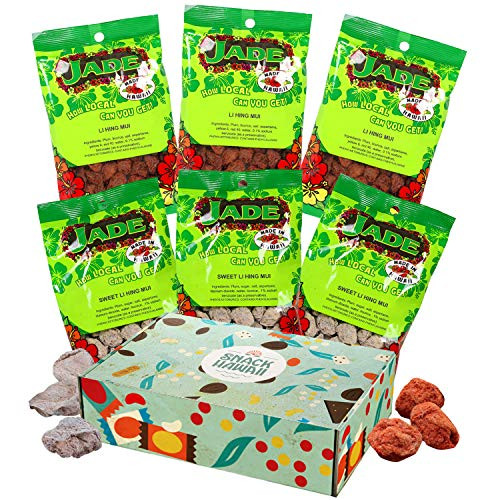 Snack Hawaii Jade Li Hing Mui Box  Tasty Classic Red and White Hawaiian Candies  Sweet Sour and Salty Dried Plums Real Local Island Heritage Brand  Premium Gift Box Pack of 6 Wrapped Snacks
