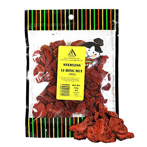 Asia Trans Seedless Red Li Hing Mui Crack Seed Plums  Hawaiian Favorite  Sweet Sour  Salty Dried Asian Plum Candy
