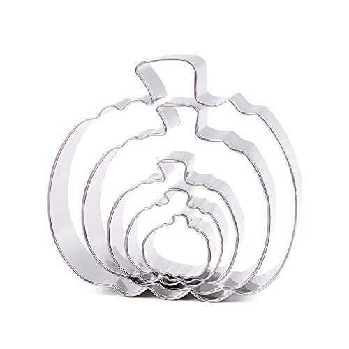 BakingWorld Pumpkin Cookie Cutter Set  5 Piece Different Sizes Pumpkin Shapes Stainless Steel Fondant Cutters Mold for Halloween and Fall Thanksgiving Day Pumpkin Pie Decoration