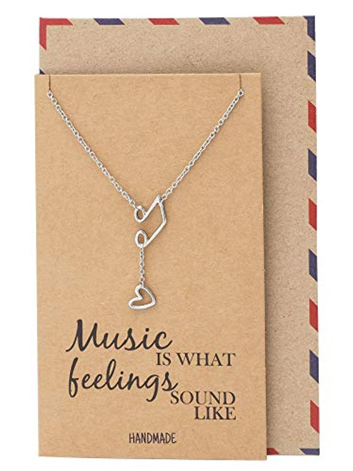 Quan Jewelry Music Note Treble Clef Necklace Musical Jewelry Gifts for Women with Greeting Card