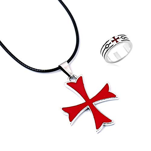 YouU 2 Pcs Masonic Knights Templar Crusader Red Cross Stainless Steel Pendant Necklace and Ring for Men YouU 2 Pcs Masonic Knights Templar Crusader Red Cross Stainless Steel Pendant Necklace and Ring for Men