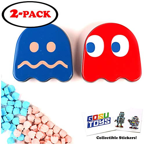 Pacman Ghost Sours 2 Pack Cherry and Blue Raspberry Ghost Shaped Candies with 2 GosuToys Stickers
