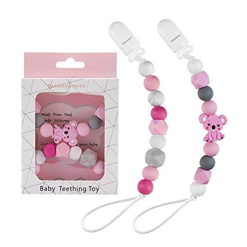 Silicone Pacifier ClipYOUYOUTE 2 Pack Pink Pacifier Holders Baby Girl Teething Beads Binky Clip for Teething Toy Teethers Soothie Teething Toy Baby Shower Gift Silicone Pacifier ClipYOUYOUTE 2 Pack Pink Pacifier Holders Baby Girl Teething Beads Binky Clip for Teething Toy Teethers Soothie Teething Toy Baby Shower Gift