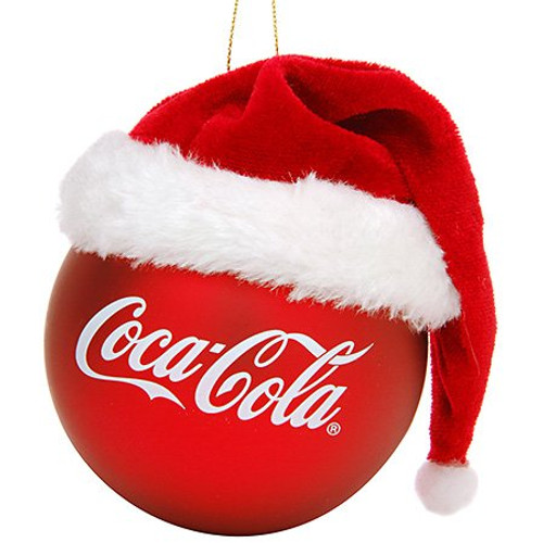 Kurt Adler Coca-Cola Red Ball with Santa Hat Ornament