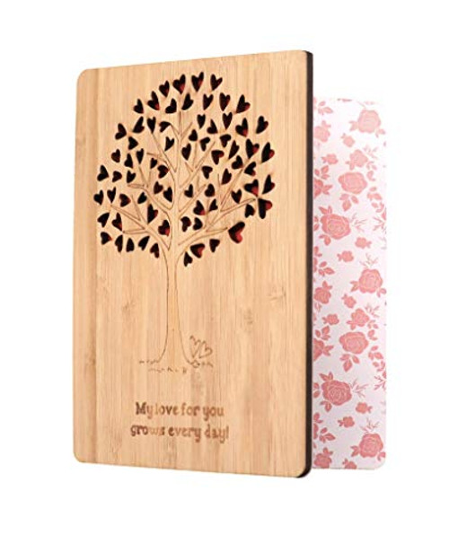 My Love For You Grows Every Day Real Bamboo Card Wooden Greeting Cards For Any Occasion Anniversary card Happy Valentines Day Card Mothers Day Card Gifts for Her Him wife Husband by Jviix