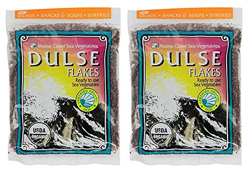 Dulse Flakes  Certified Organic Sea Vegetables washed Pure Vegan Maine Coast 4oz Pack OF 2
