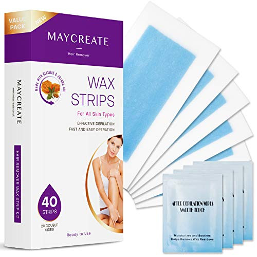 Maycreate wax strips Hair removal wax strips for Arm Leg Eyebrow Underarm Hair Brazilian Hair removal contains 40 Strips Maycreate wax strips Hair removal wax strips for Arm Leg Eyebrow Underarm Hair Brazilian Hair removal contains 40 Strips