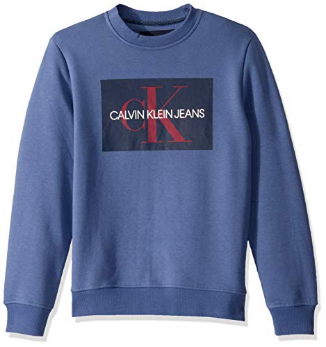 Calvin Klein Mens Monogram Logo Crew Neck Sweatshirt Gray Blue Large