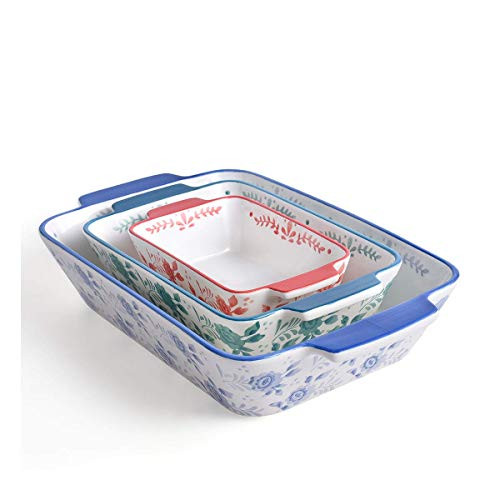 KINGSBULL HOME Baking Dish Ceramic Casserole Dish Baking Set 3pcs Bakeware Flower Lasagna Pan Baking Dishes
