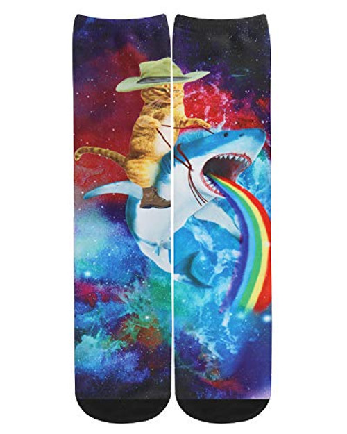 Mens Crazy Unique 3D Print Galaxy Pattern Athletic Crew SocksCat Shark Rainbow Mens Crazy Unique 3D Print Galaxy Pattern Athletic Crew SocksCat Shark Rainbow