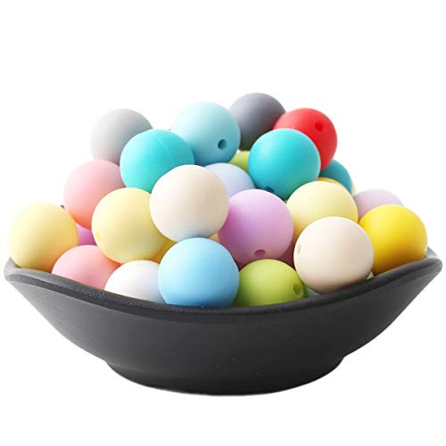 Promise Babe Silicone Teething Beads 100pcs 15mm Baby Teether Sensory Teether Chew Round Beads Bulk DIY Crafts Shower Gifts