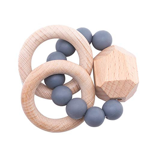 Promise Babe BPA Free Silicone Beads Bracelet Wooden Teething Ring Rattles Baby Nursing Sensory Toys
