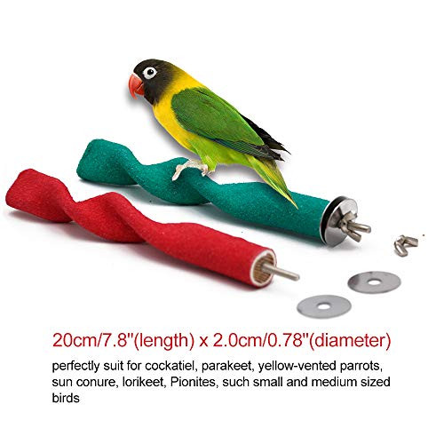 Borangs Bird Perch Parrot Perches Bird Stand Natural Wood Quartz Sand Branches Nail Perch for Small Medium Birds Cockatiel Parakeet Conure Cage Accessory Pack of 2 20cmL x 2cmD