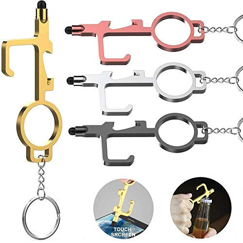 No Touch Door Opener Tool Anti Touch Tool Handheld EDC Keychain Tool Bottle Opener NonContact Door Opener Pusher Safe Touch Tools for Infected Surfaces Touchscreens Handles Buttons 4 Pack