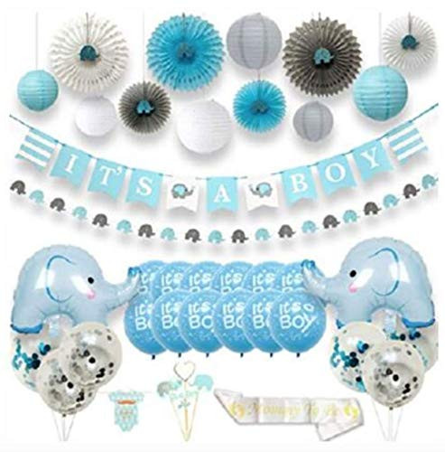 Blue Elephant Baby Shower Decorations for Baby Boy Party Supplies Baby Shower Balloon Kit with Paper Fan Garland Its a Boy Banner Its a boy party decoration Nursery Little Blue Elephant Decor Boy Shower Balloons