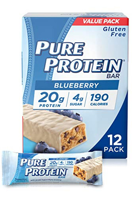 Pure Protein Bars High Protein Nutritious Snacks to Support Energy Low Sugar Gluten Free Blueberry Greek Yogurt 176 oz Pack of 12 Pure Protein Bars High Protein Nutritious Snacks to Support Energy Low Sugar Gluten Free Blueberry Greek Yogurt 176 oz Pack of 12