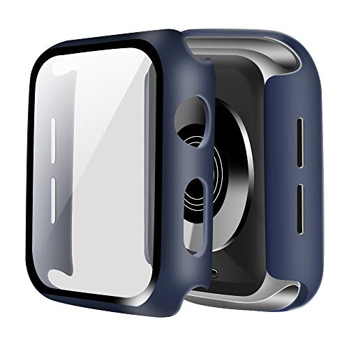 ONMROAD Blue Hard Case Compatible with Apple Watch Series 6 SE Series 5 40mm Overall Protective PC Screen Protector with Thin Tempered Glass Cover for iwatch Series 4 40mm