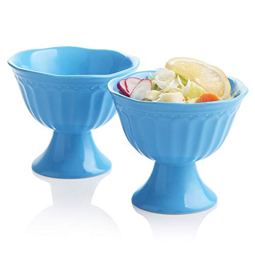 SWEEJAR Ceramic Ice Cream Bowls Tulip Sundae Cups 10 Ounce Dessert Bowls for Sundaes Milkshakes Parfaits Set of 2Steel Blue