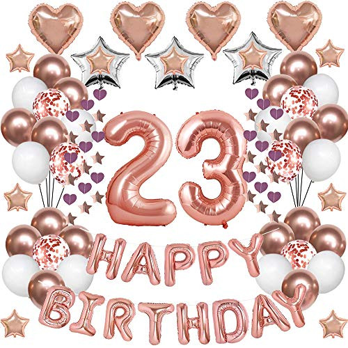 23rd Rose Gold Birthday Decorations23rd Birthday Balloons Supplies for Girl Women Happy Birthday Banner Rose Gold 23 Number Balloon Star Heart Foil Balloons Confetti Balloons 23rd Rose Gold Birthday Decorations23rd Birthday Balloons Supplies for Girl Women Happy Birthday Banner Rose Gold 23 Number Balloon Star Heart Foil Balloons Confetti Balloons