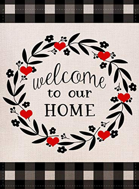 YaoChong Welcome to Our Home Floral Wreath Garden Flag Vertical Double SizedBlack White Buffalo Check Plaid Summer Autumn Seasonal Farmhouse Burlap Yard Outdoor Decor 125 x 18 Inch YaoChong Welcome to Our Home Floral Wreath Garden Flag Vertical Double SizedBlack White Buffalo Check Plaid Summer Autumn Seasonal Farmhouse Burlap Yard Outdoor Decor 125 x 18 Inch