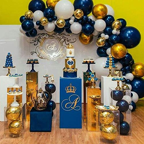 Navy Blue White Gold Balloons Kit for Party Decorations 134pcs of White Navy Blue White Gold Confetti Balloons and Balloons Attachments for Birthday Graduation Party