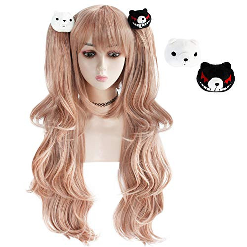 IMEYLE Wig 2 Bears Pink Cosplay Wig With Double Ponytails Long Wavy Wig With Bangs Synthetic Wig For Costume Halloween Party IMEYLE Wig 2 Bears Pink Cosplay Wig With Double Ponytails Long Wavy Wig With Bangs Synthetic Wig For Costume Halloween Party