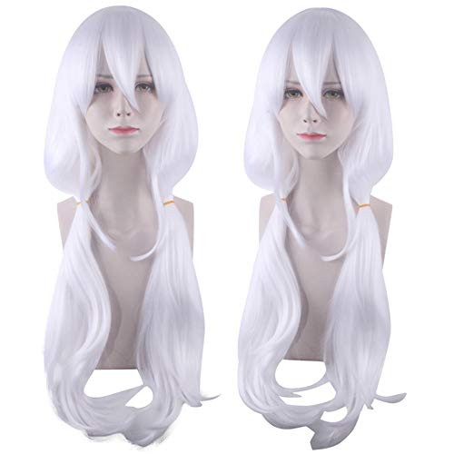 IMEYLE Wig Cute White Color Anime Cosplay Party Wig For Ladies Long Wavy Costume Wig With Bangs Synthetic Wig For Halloween Movie IMEYLE Wig Cute White Color Anime Cosplay Party Wig For Ladies Long Wavy Costume Wig With Bangs Synthetic Wig For Halloween Movie