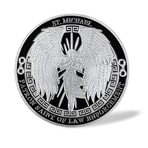 AtSKnSK St Michael Police Officer Prayer Challenge Coin Thin Blue Line Patron Saint of Law Enforcement Collectible Gift