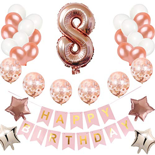 DezCruk Rose Gold Birthday Party Decorations 8th Foil Balloons for Birthday Party Decorations Supplies Happy Birthday Banner 8th Party Kit Photo Props DezCruk Rose Gold Birthday Party Decorations 8th Foil Balloons for Birthday Party Decorations Supplies Happy Birthday Banner 8th Party Kit Photo Props
