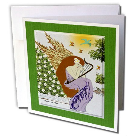 3dRose Angel Playing Harp In A Garden - Christmas Art 9 - Greeting Cards, 6 x 6 inches, set of 12 (gc_6681_2)