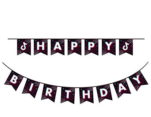 Fun TikTok Happy Birthday Party Banner TikTok Party Supplies Decorations PreAssemble Happy Birthday Banner Decor Backdrop for TikTok Theme Birthday Party